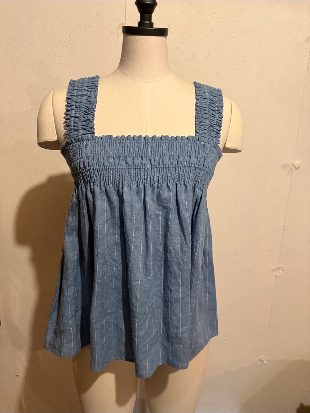 By Together Light Blue Smocked Square-Neck Tank